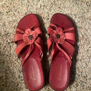 Red sandals with flowers